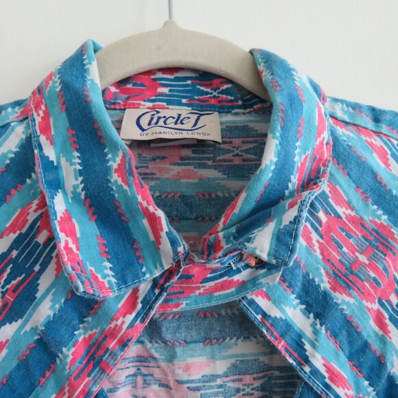 VINTAGE CIRCLE T Aztec Western Southwestern Button Down Shirt Country Rodeo - Picture 4 of 14